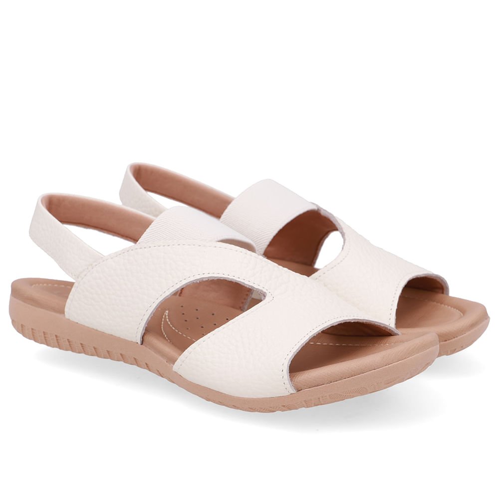 Sandália Rasteira Couro Branca Marfim Recortes Marfim 2