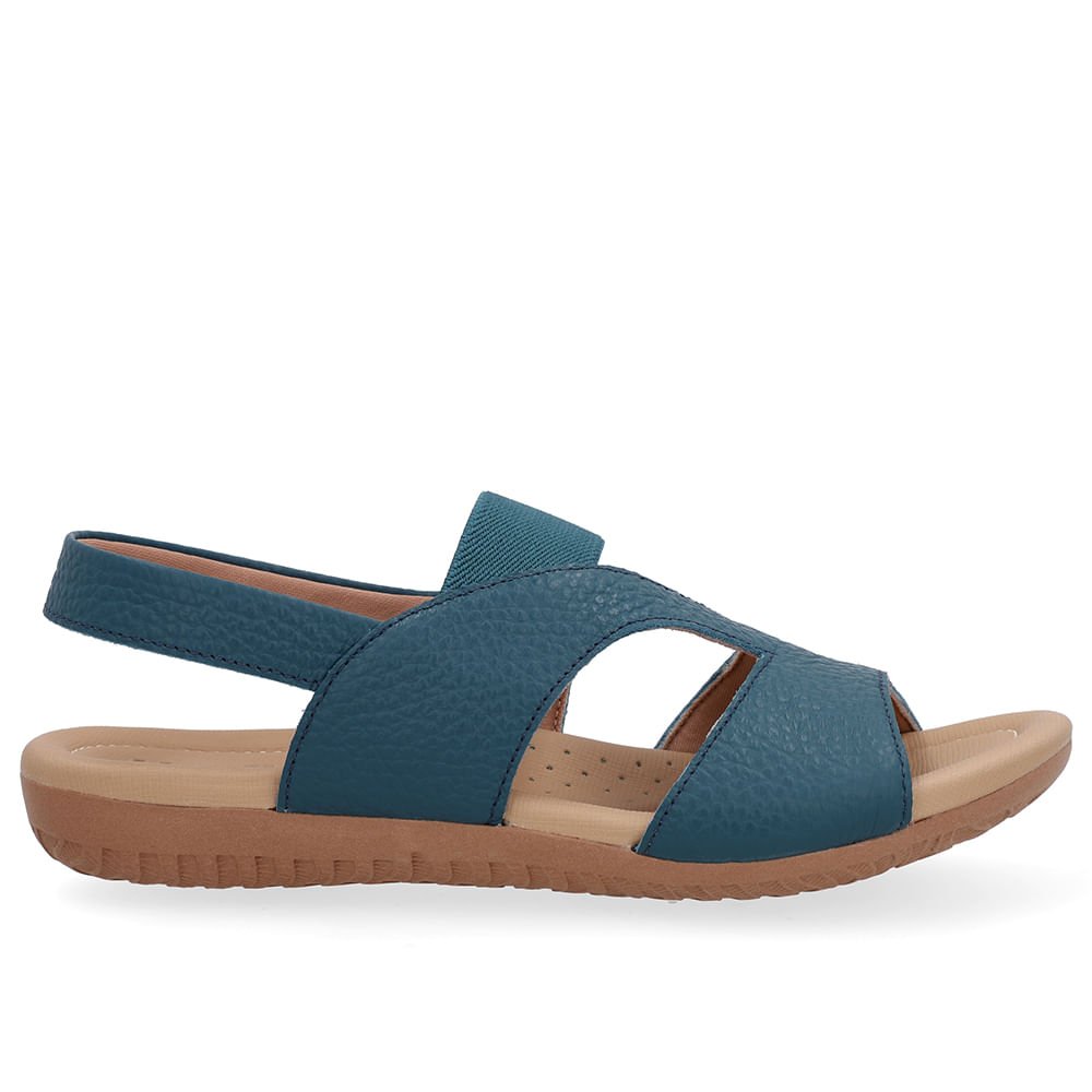 Sandália Rasteira Couro Azul Recortes