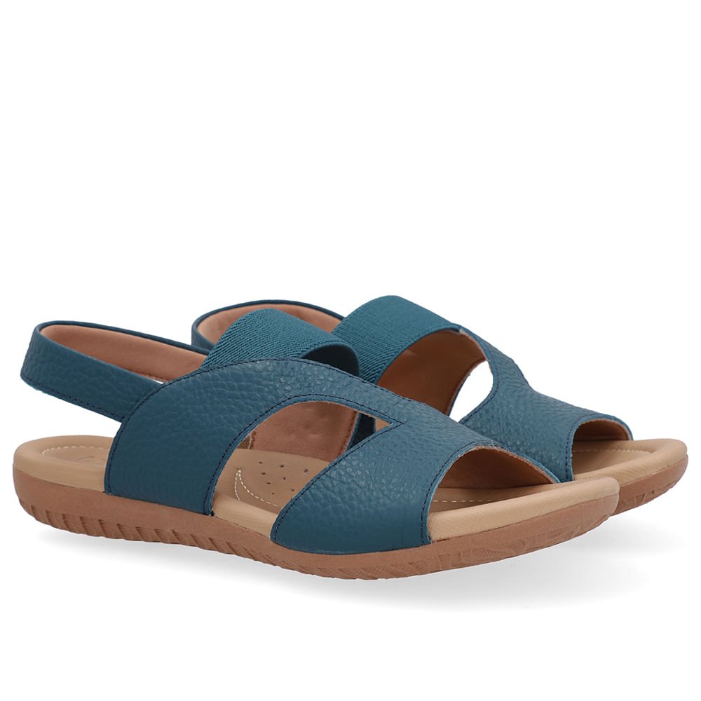 Sandália Rasteira Couro Azul Recortes Azul 2