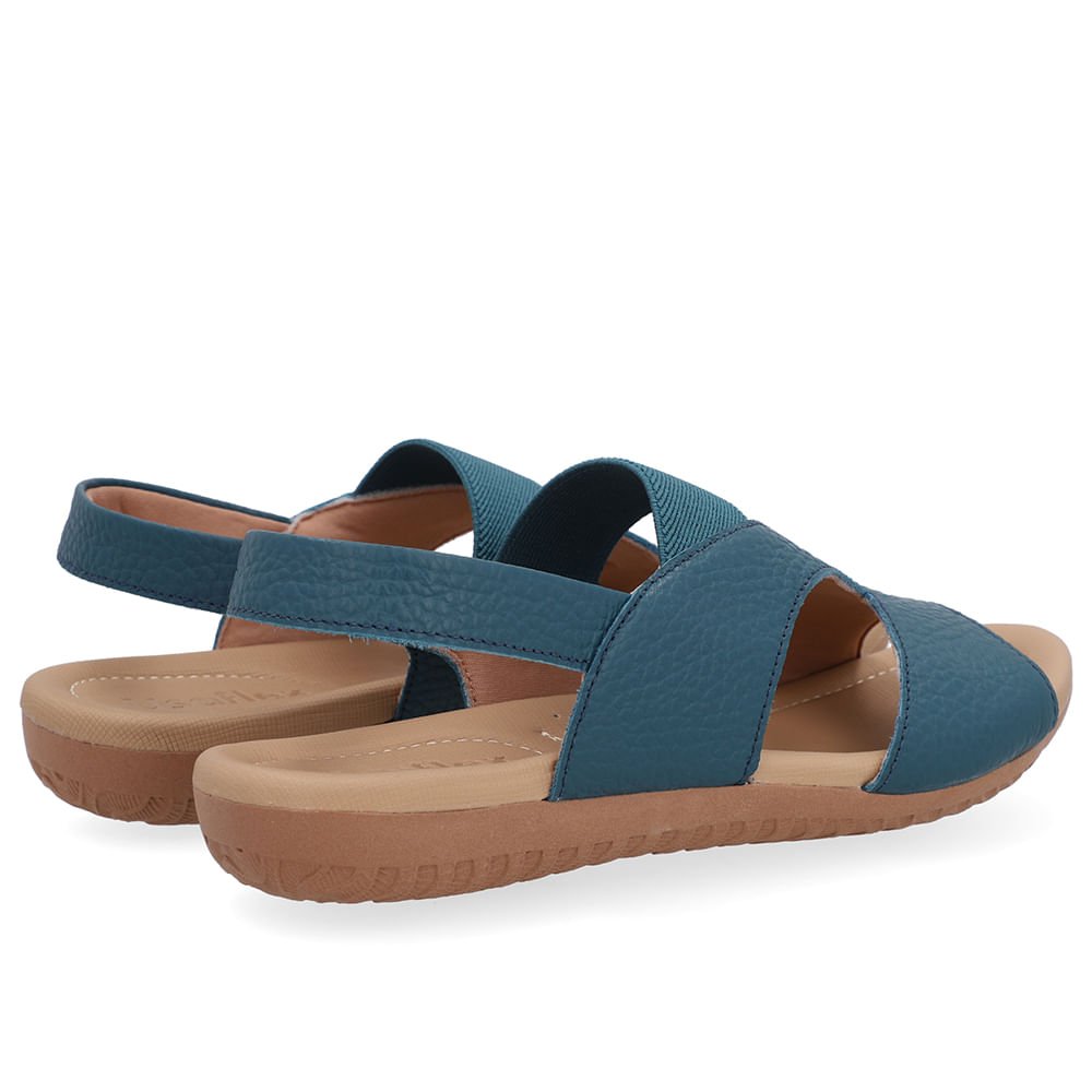 Sandália Rasteira Couro Azul Recortes Azul 3