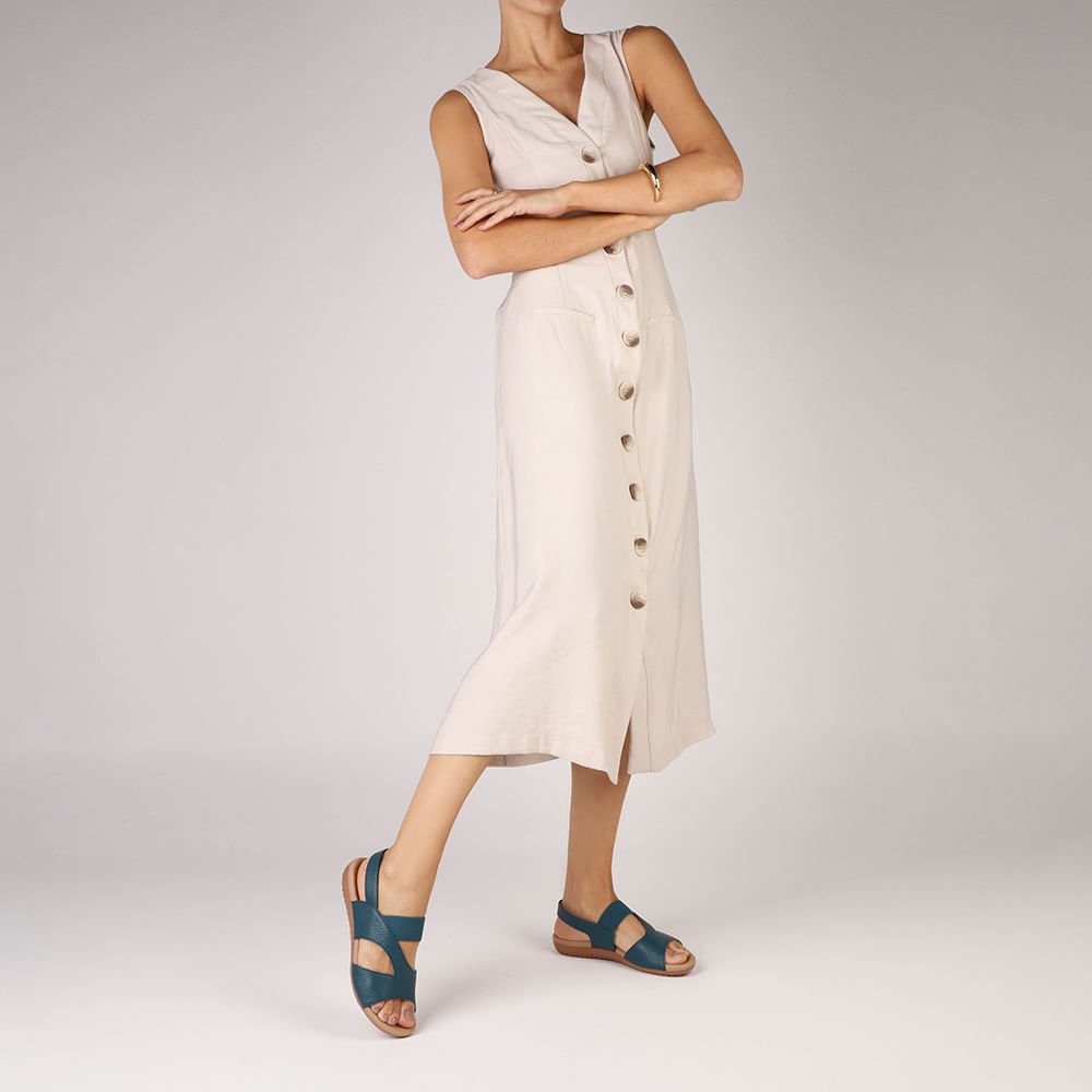 Sandália Rasteira Couro Azul Recortes Azul 4