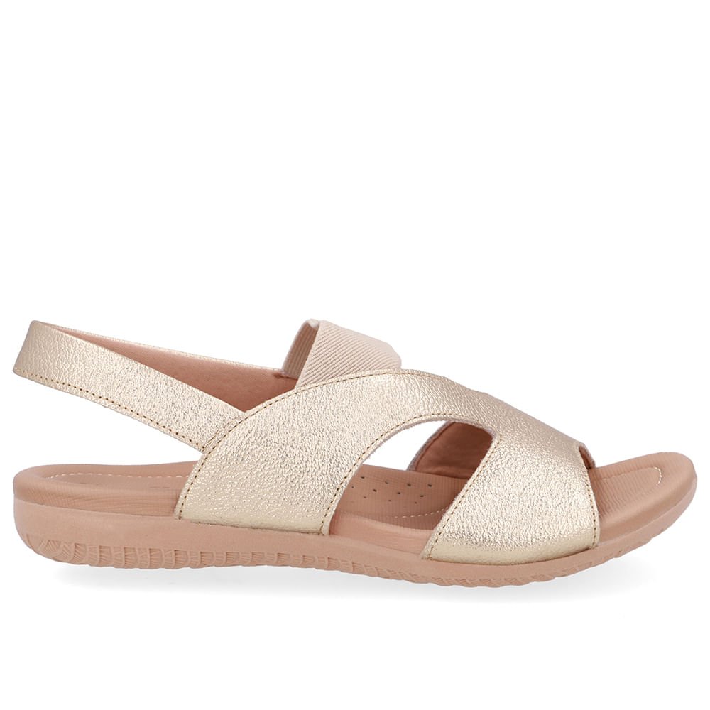 Sandália Rasteira Couro Dourada Recortes