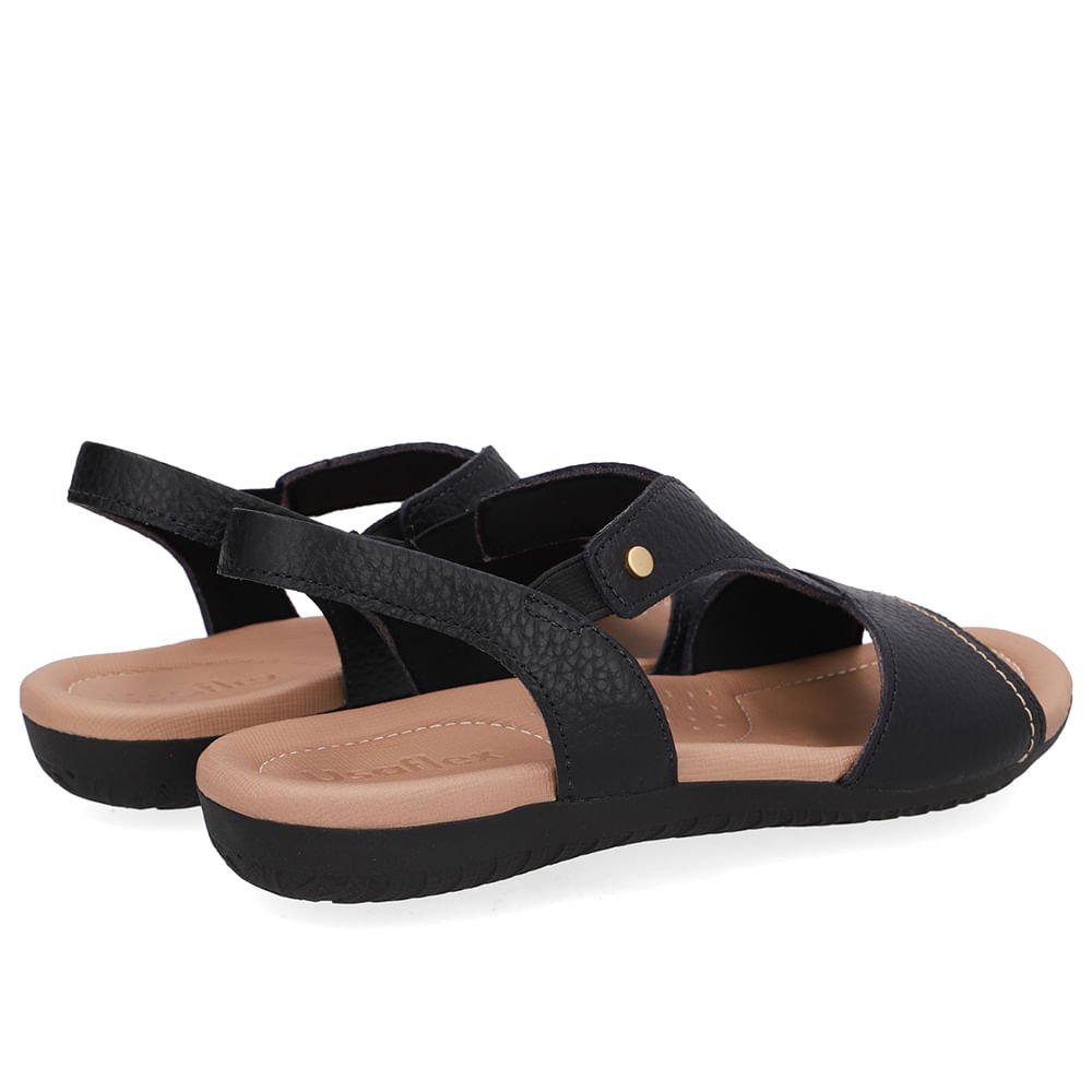 Sandália Rasteira Couro Preta Bico Redondo Preto 3