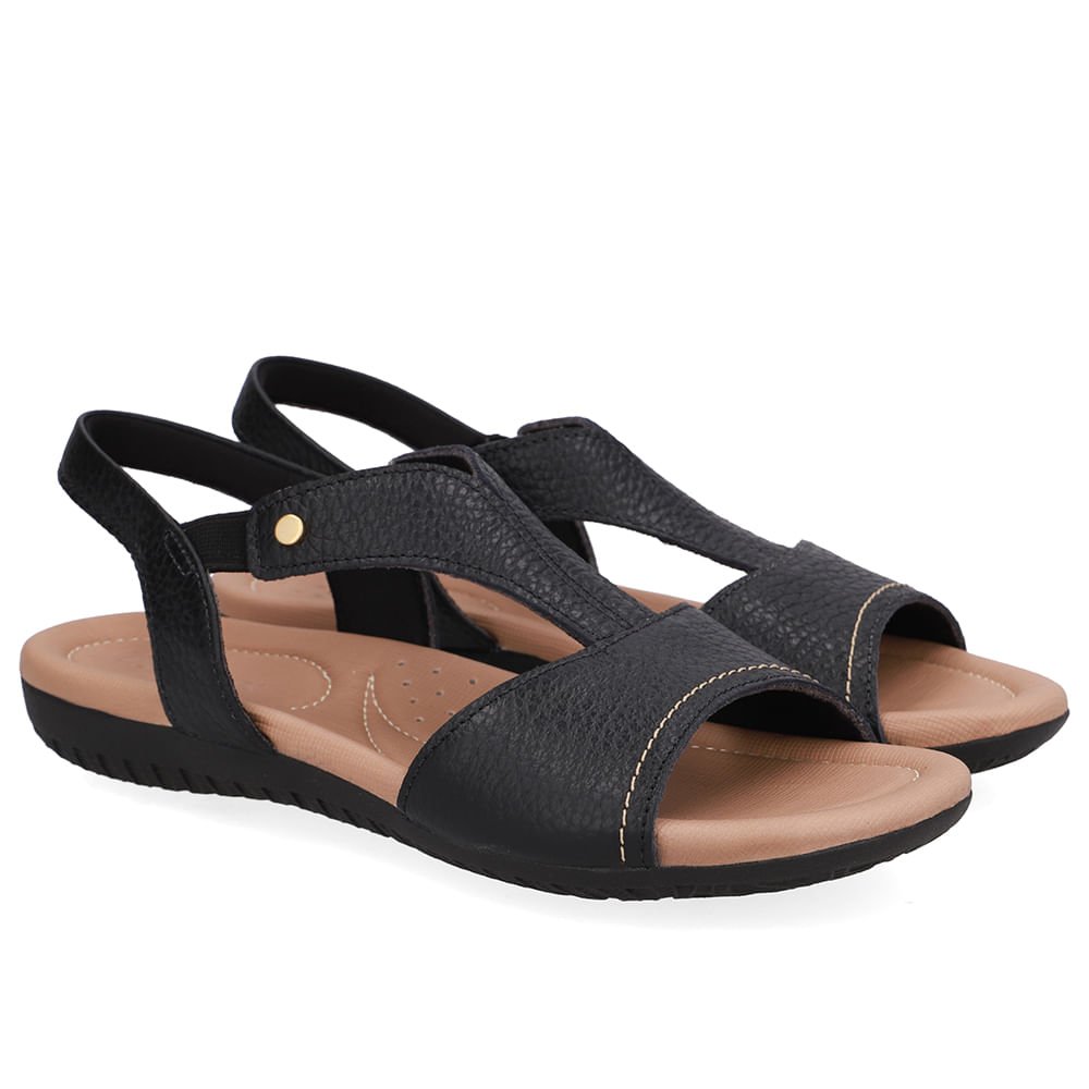 Sandália Rasteira Couro Preta Bico Redondo Preto 2