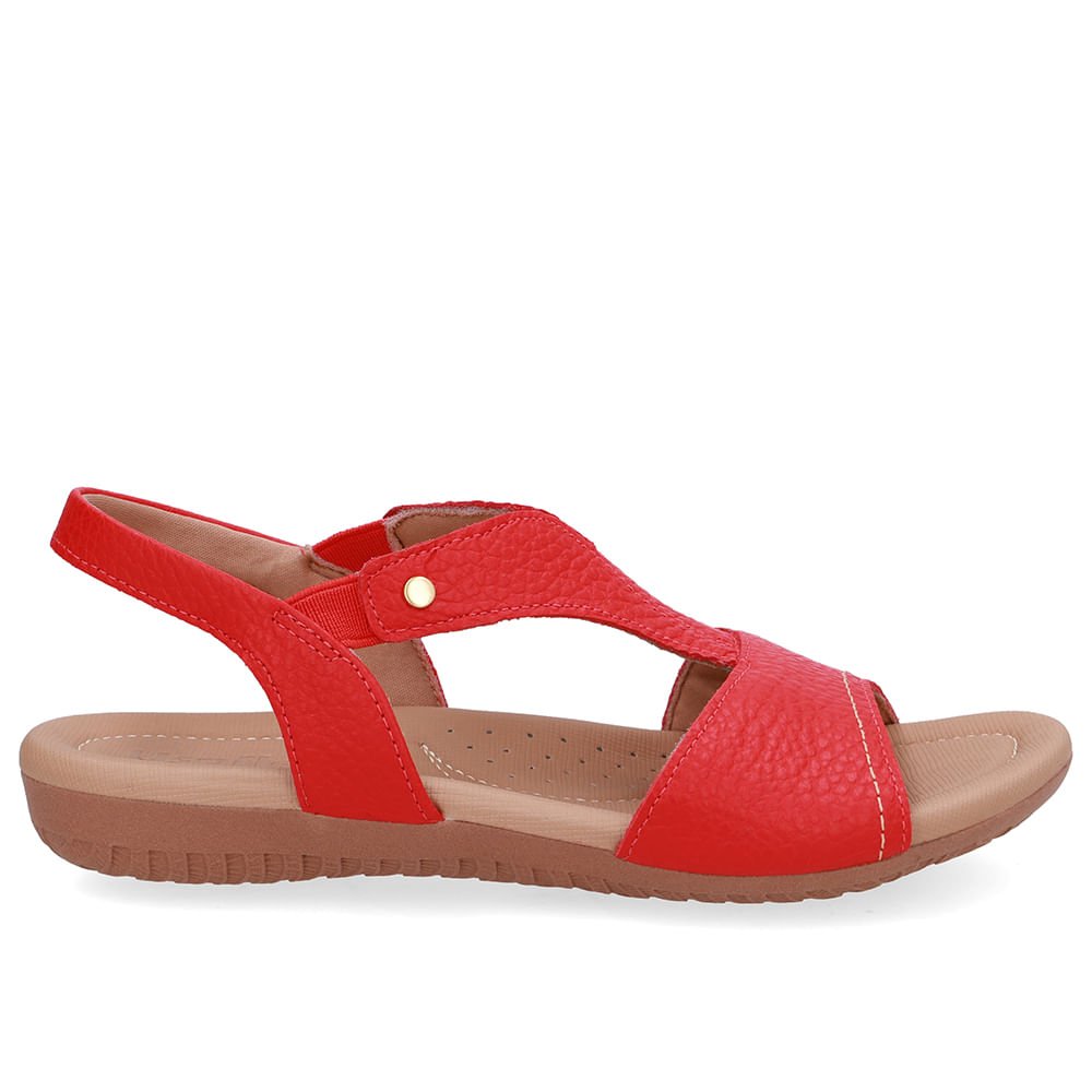 Sandália Rasteira Couro Vermelha Bico Redondo