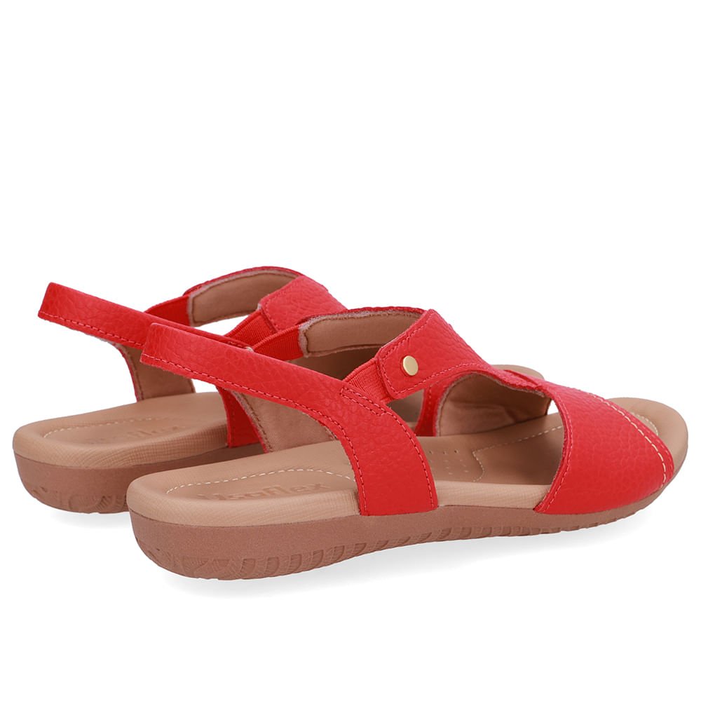 Sandália Rasteira Couro Vermelha Bico Redondo Vermelho 3