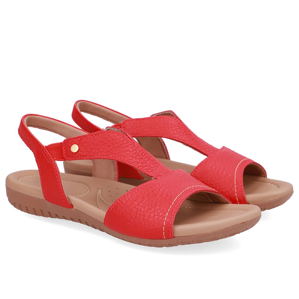 Sandália Rasteira Couro Vermelha Bico Redondo Vermelho 2