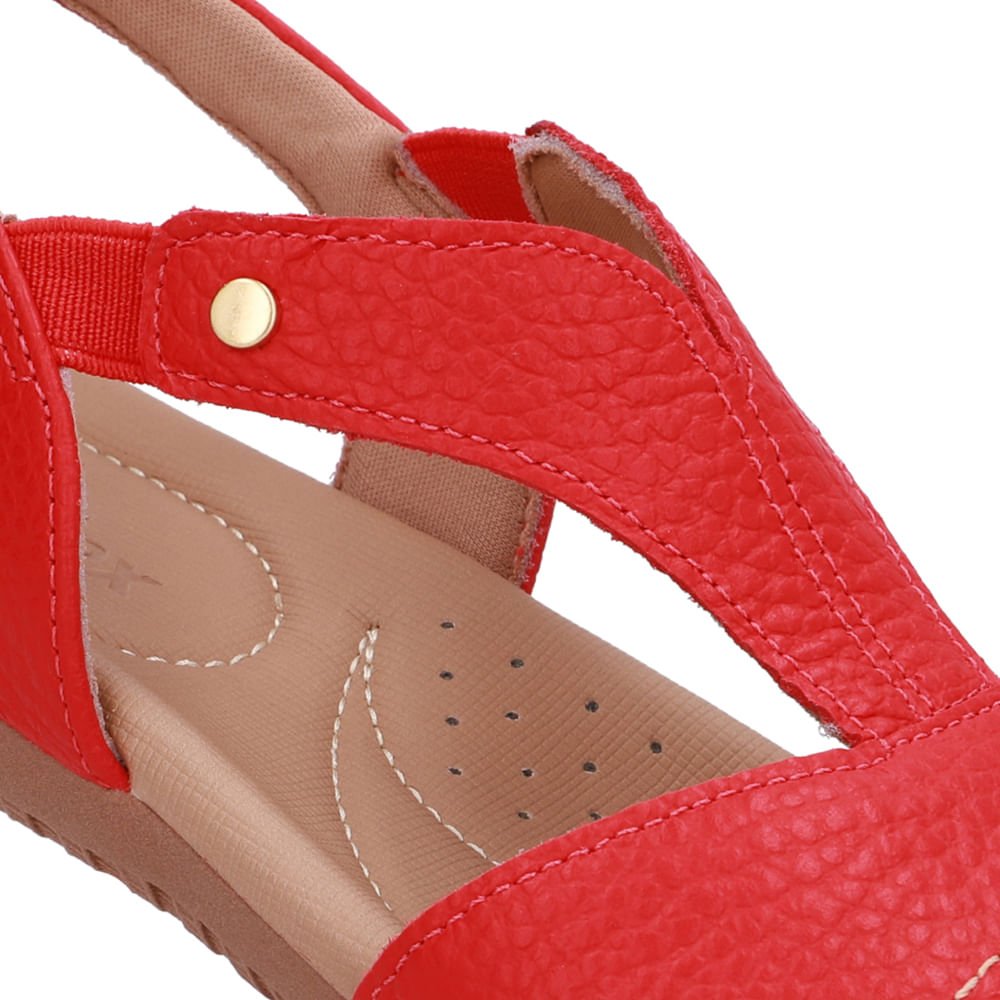 Sandália Rasteira Couro Vermelha Bico Redondo Vermelho 4