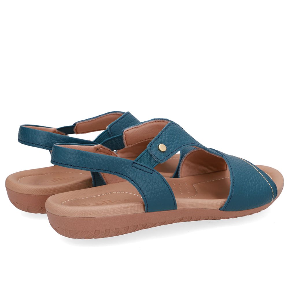 Sandália Rasteira Couro Azul Bico Redondo Azul 3