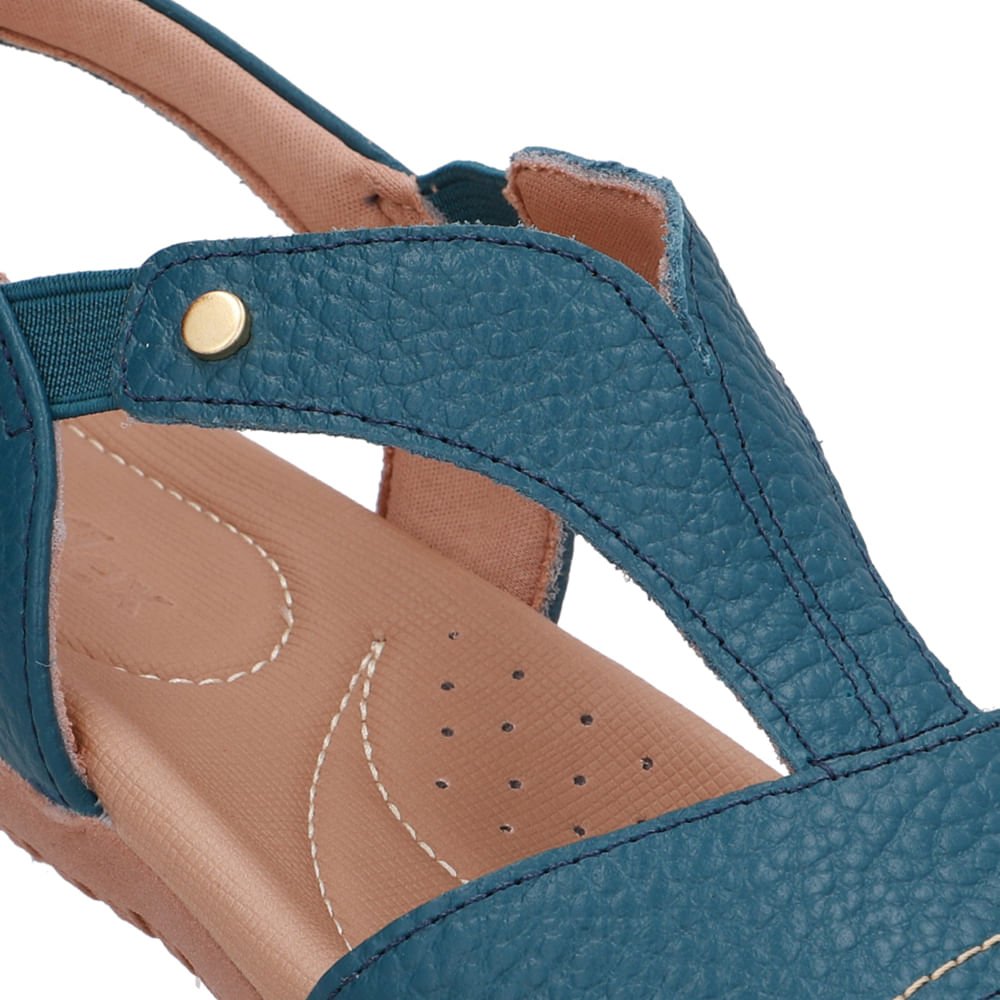 Sandália Rasteira Couro Azul Bico Redondo Azul 4