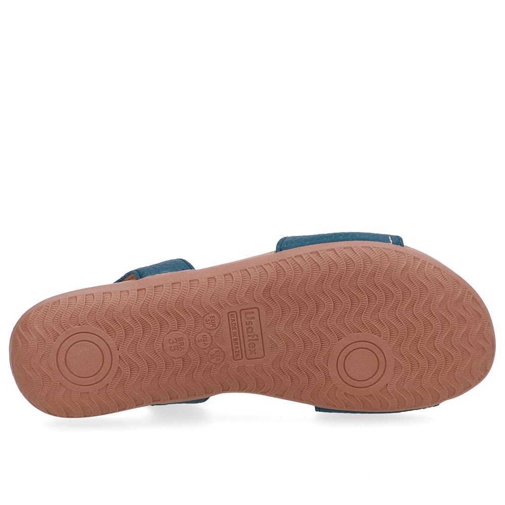 Sandália Rasteira Couro Azul Bico Redondo Azul 5