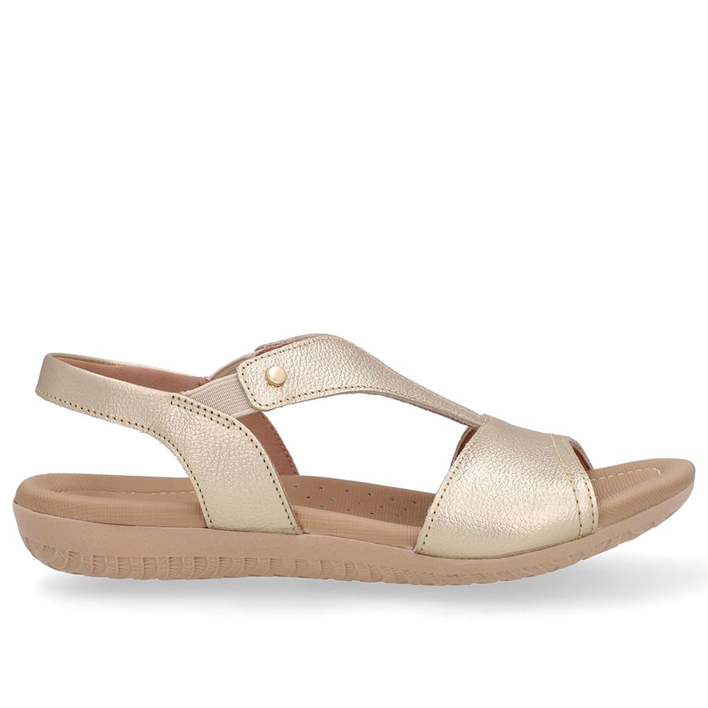 Sandália Rasteira Couro Dourada Bico Redondo