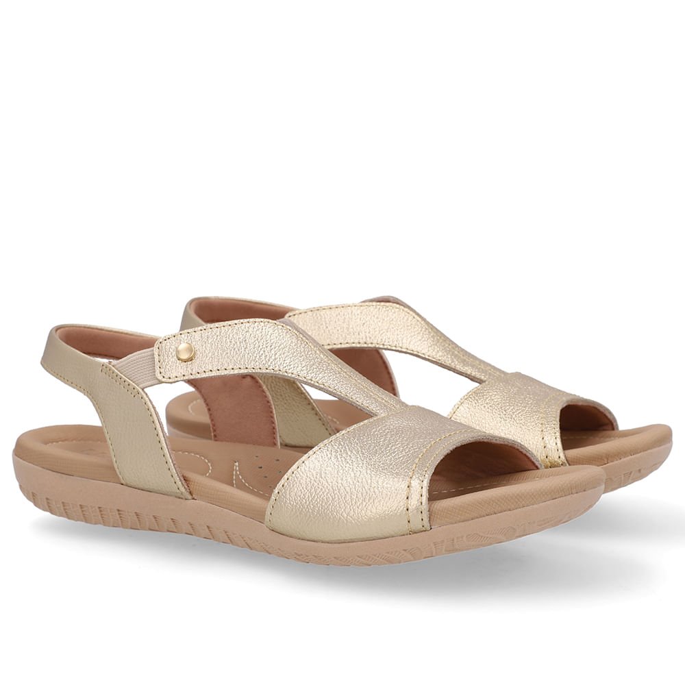 Sandália Rasteira Couro Dourada Bico Redondo Dourado 2