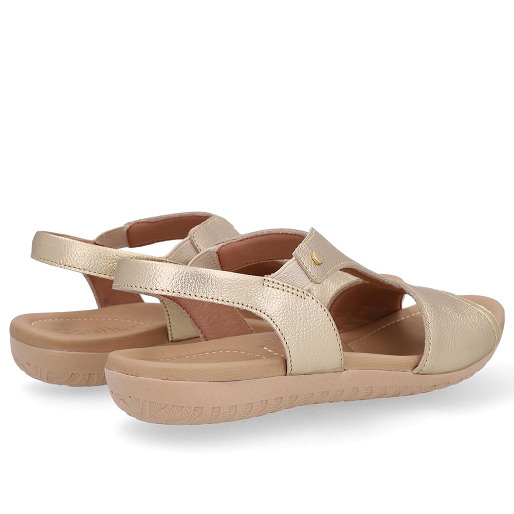 Sandália Rasteira Couro Dourada Bico Redondo Dourado 3