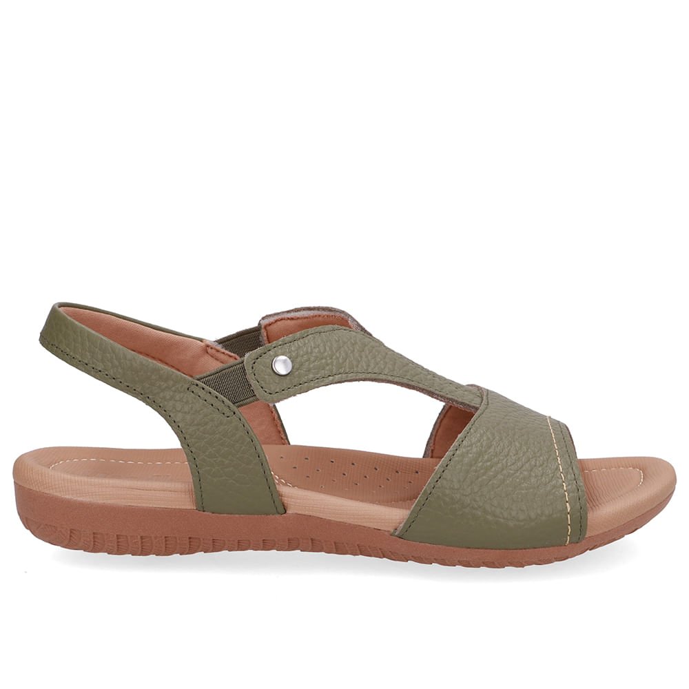 Sandália Rasteira Couro Verde Bico Redondo