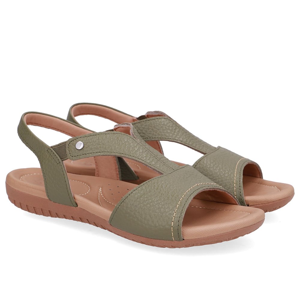 Sandália Rasteira Couro Verde Bico Redondo Verde 2