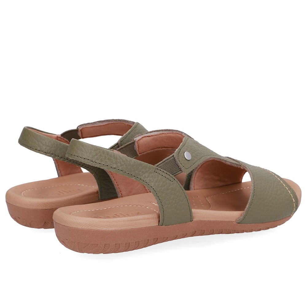 Sandália Rasteira Couro Verde Bico Redondo Verde 3