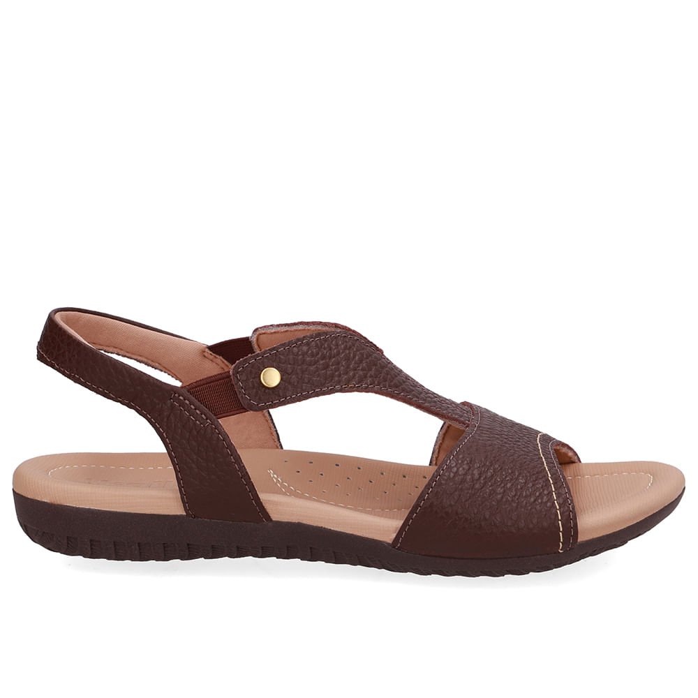 Sandália Rasteira Couro Marrom Bico Redondo