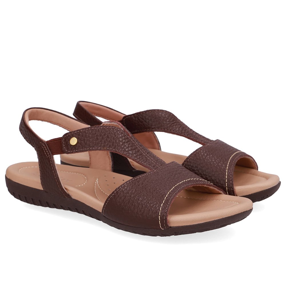 Sandália Rasteira Couro Marrom Bico Redondo Marrom 2