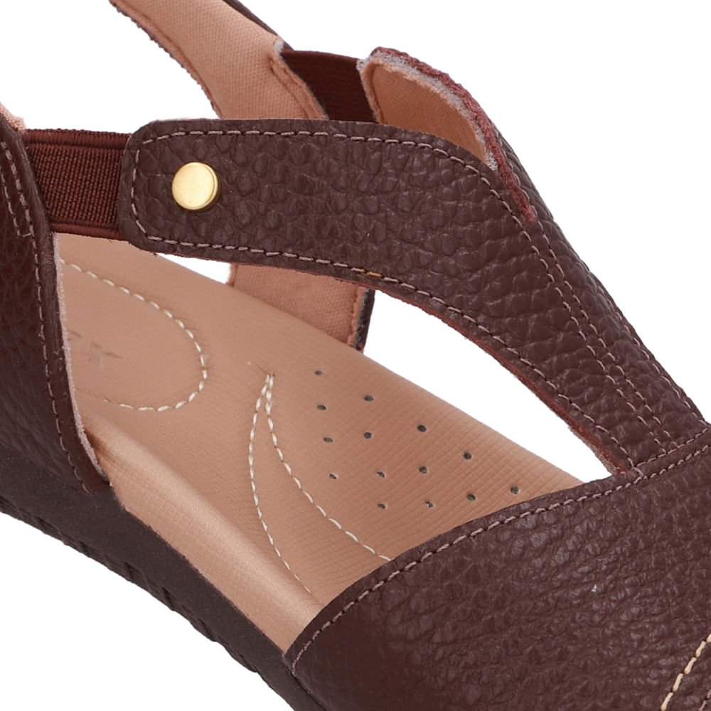 Sandália Rasteira Couro Marrom Bico Redondo Marrom 4