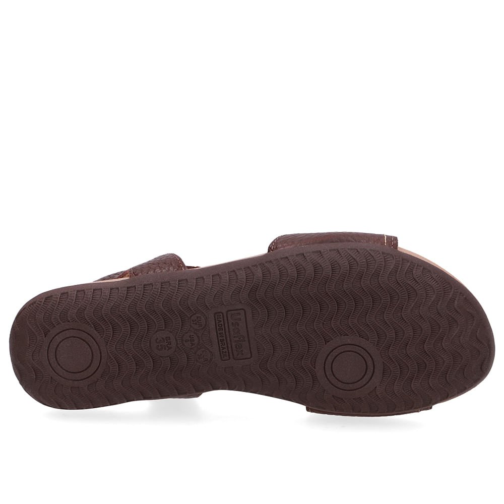 Sandália Rasteira Couro Marrom Bico Redondo Marrom 5