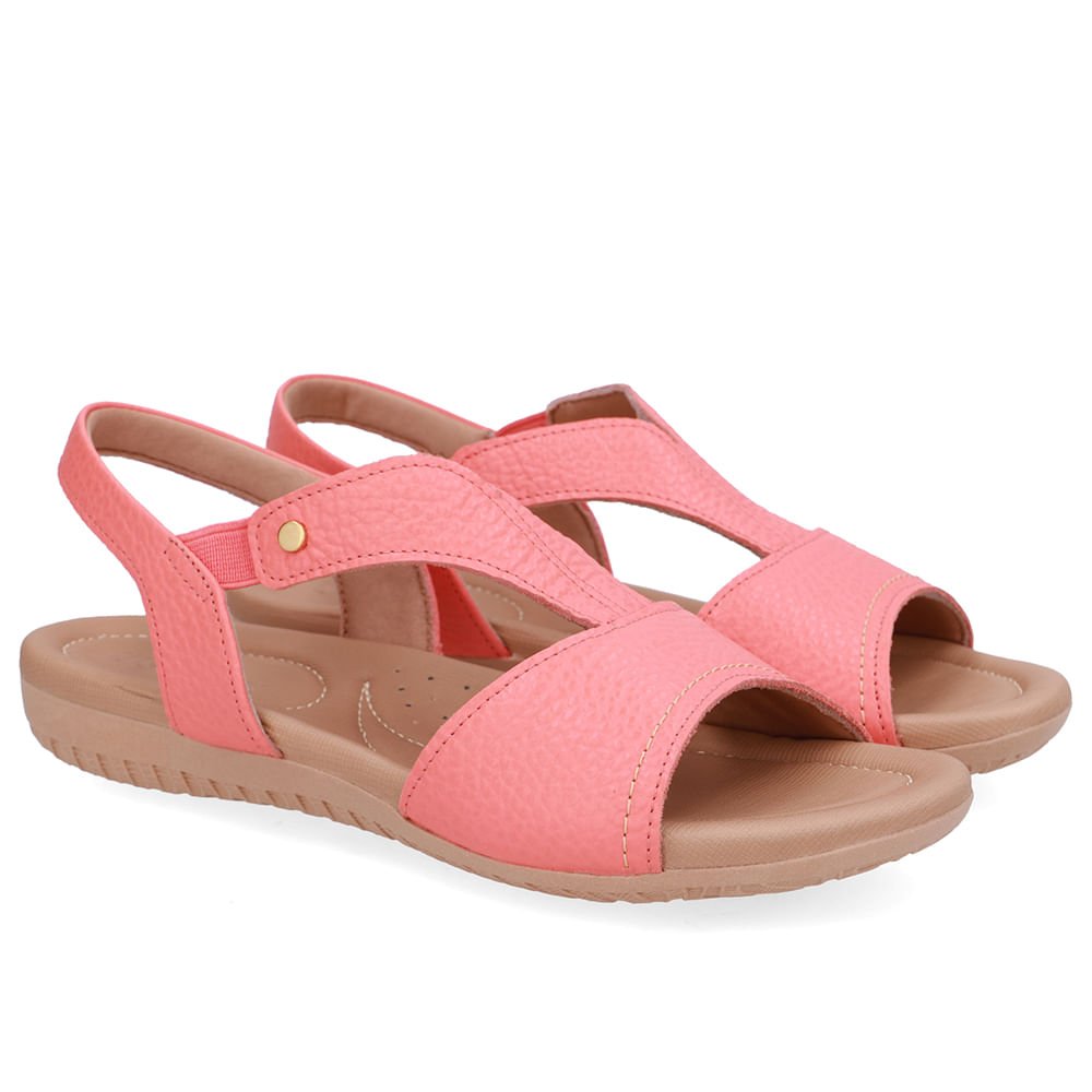 Sandália Rasteira Couro Laranja Bico Redondo Rosa 2