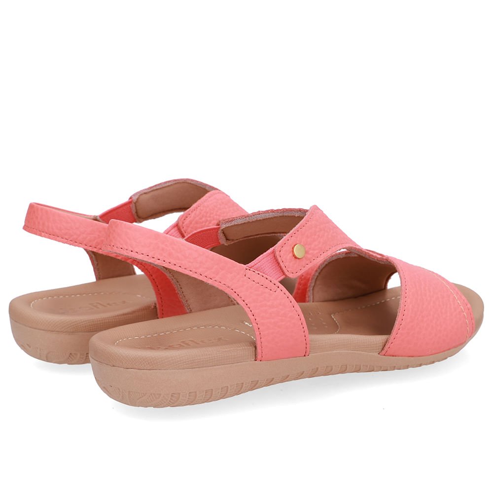 Sandália Rasteira Couro Laranja Bico Redondo Rosa 3