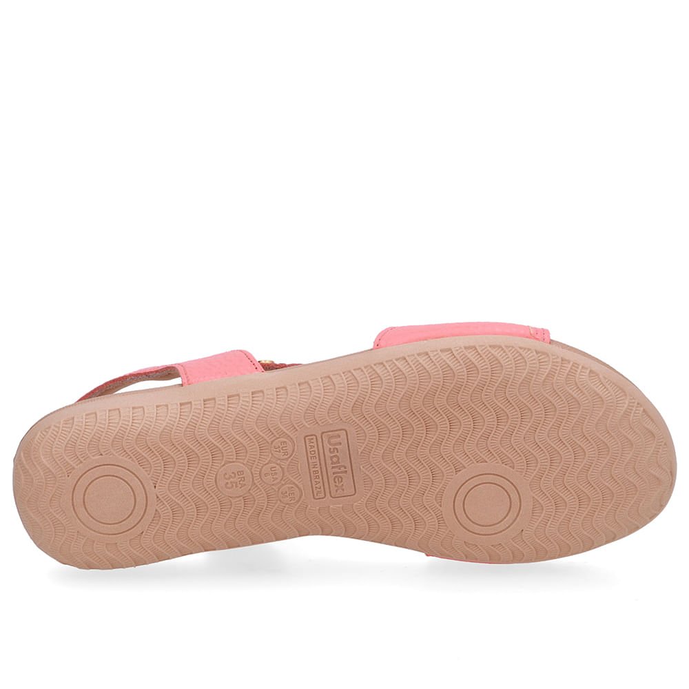 Sandália Rasteira Couro Laranja Bico Redondo Rosa 5