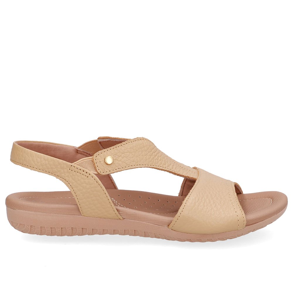 Sandália Rasteira Couro Bege Bico Redondo