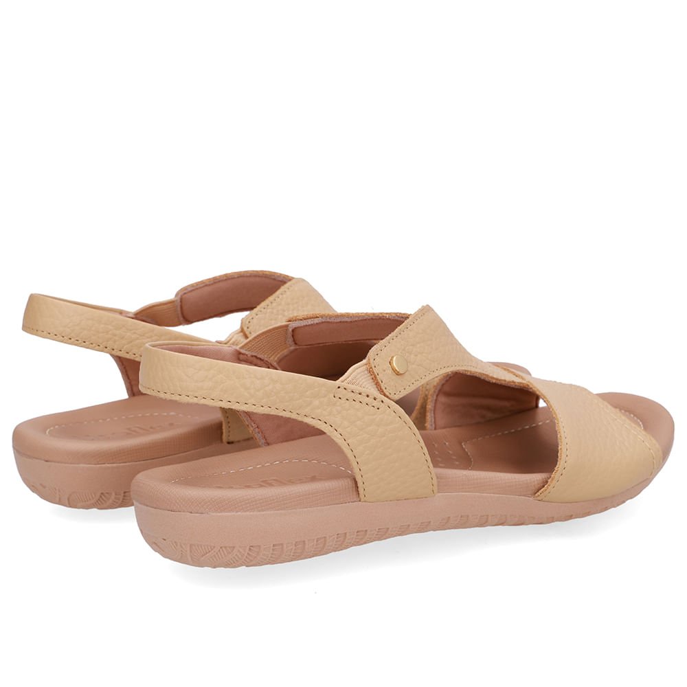 Sandália Rasteira Couro Bege Bico Redondo Bege 3