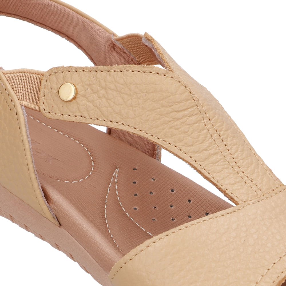 Sandália Rasteira Couro Bege Bico Redondo Bege 4