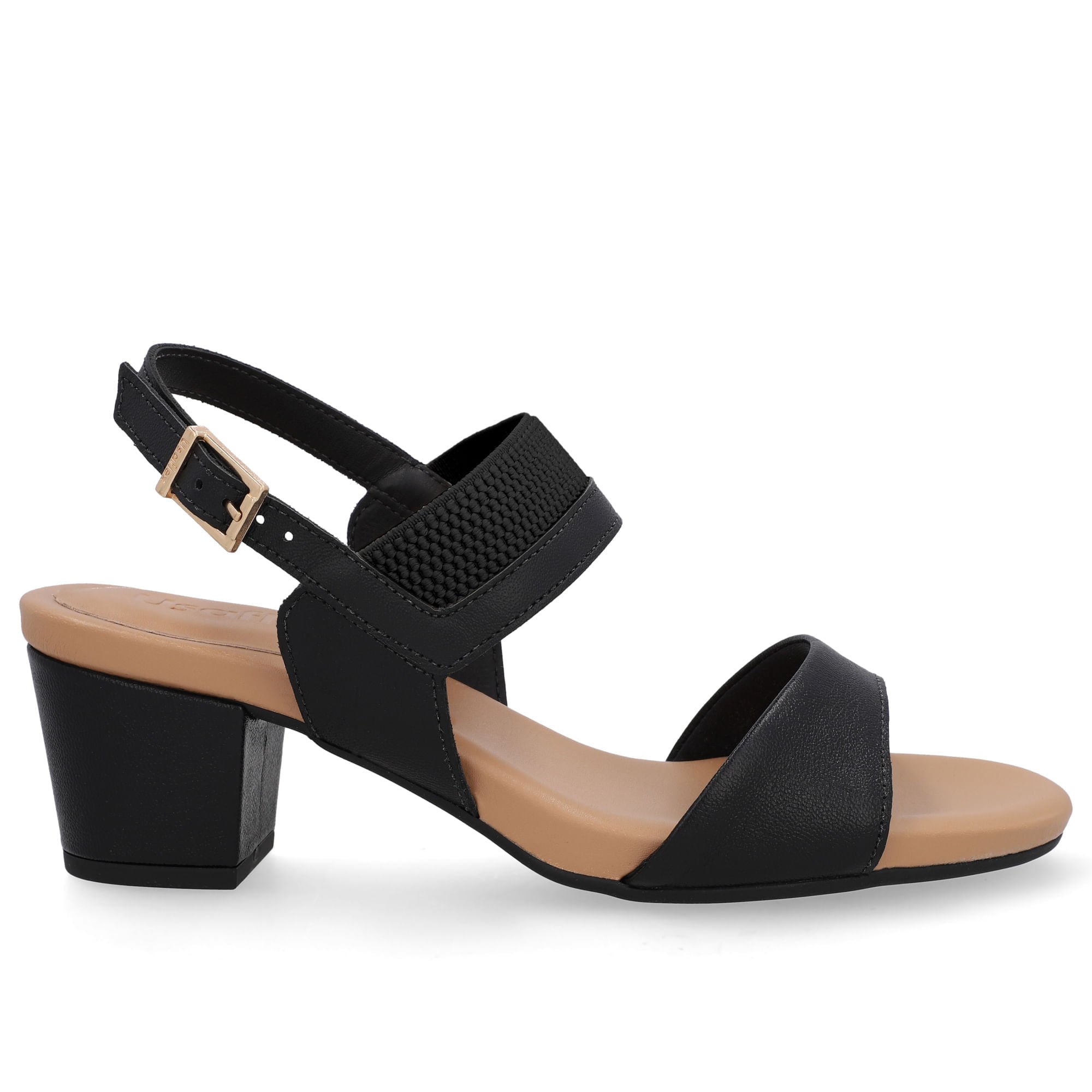 Sandália Salto Bloco Couro Preta