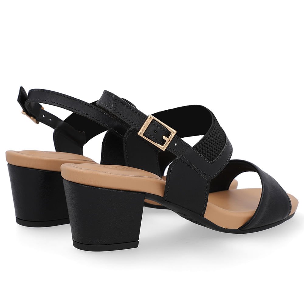 Sandália Salto Bloco Couro Preta Preto 3