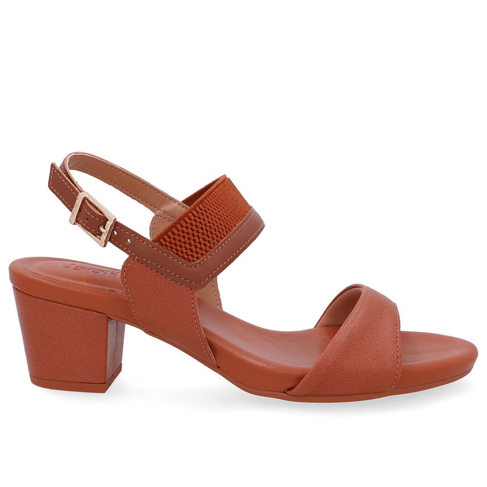 Sandália Salto Bloco Couro Marrom