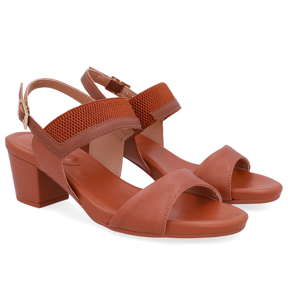 Sandália Salto Bloco Couro Marrom Marrom 2