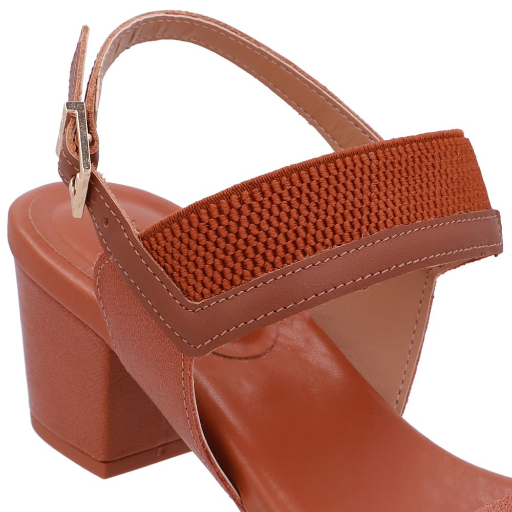 Sandália Salto Bloco Couro Marrom Marrom 4