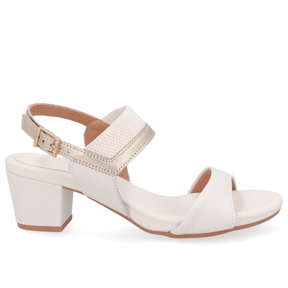 Sandália Salto Bloco Couro Branca Marfim