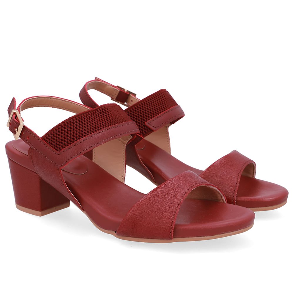 Sandália Salto Bloco Couro Vermelha Vermelho 2