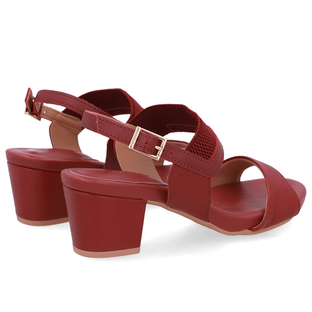 Sandália Salto Bloco Couro Vermelha Vermelho 3