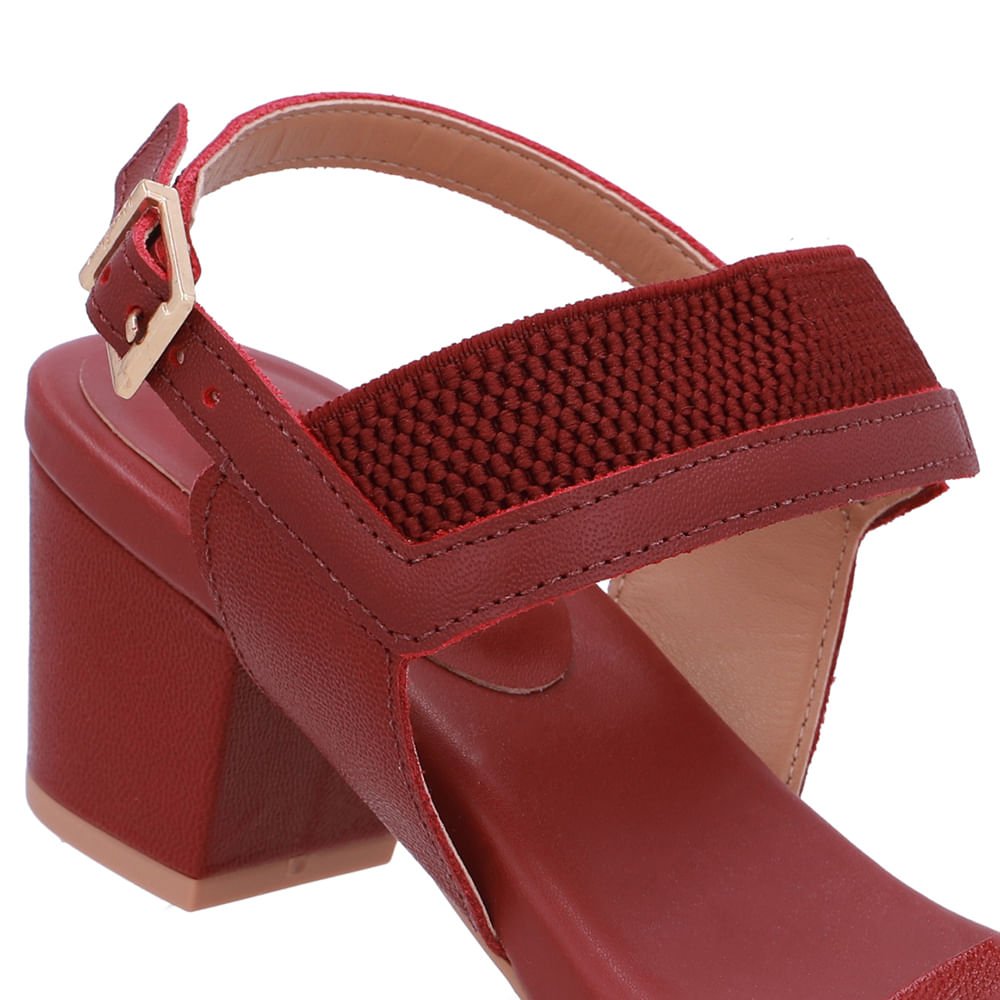 Sandália Salto Bloco Couro Vermelha Vermelho 4