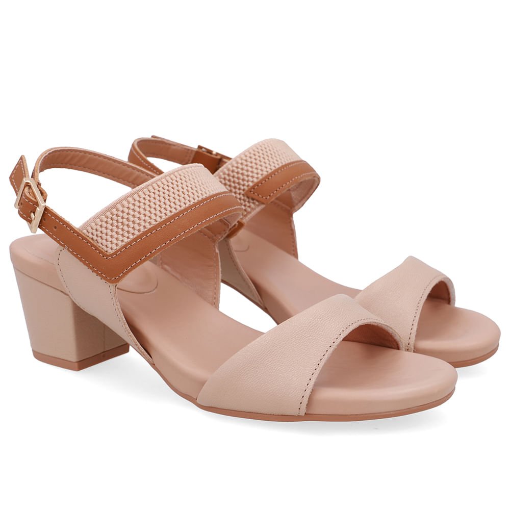 Sandália Salto Bloco Couro Bege Bege 2