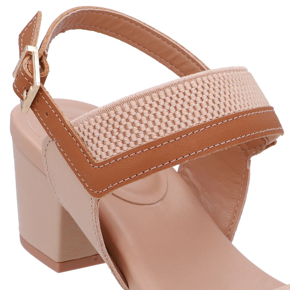 Sandália Salto Bloco Couro Bege Bege 4