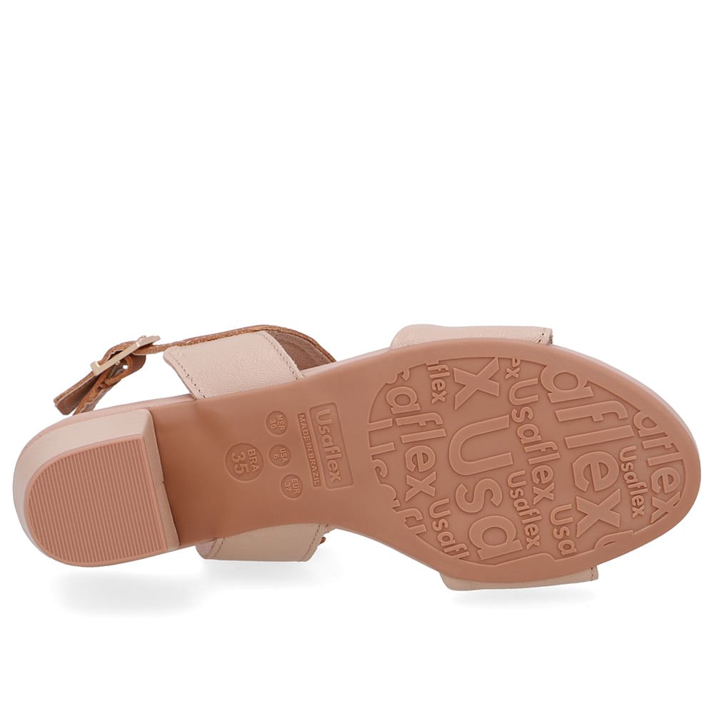 Sandália Salto Bloco Couro Bege Bege 5