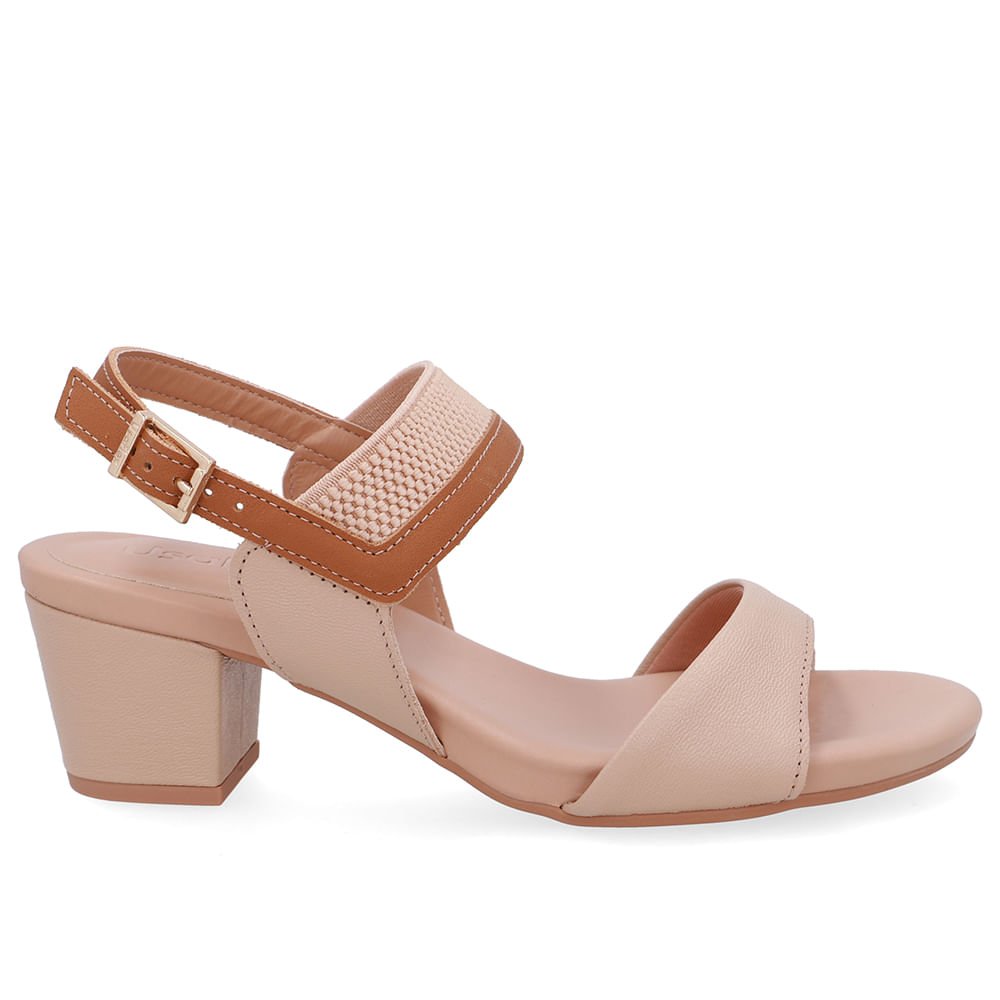 Sandália Salto Bloco Couro Bege