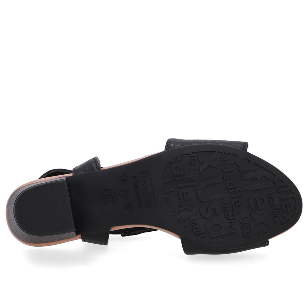 Sandália Bico Redondo Couro Preta Enfeite Preto 5