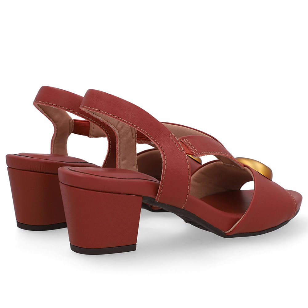 Sandália Bico Redondo Couro Marrom Enfeite Marrom 3