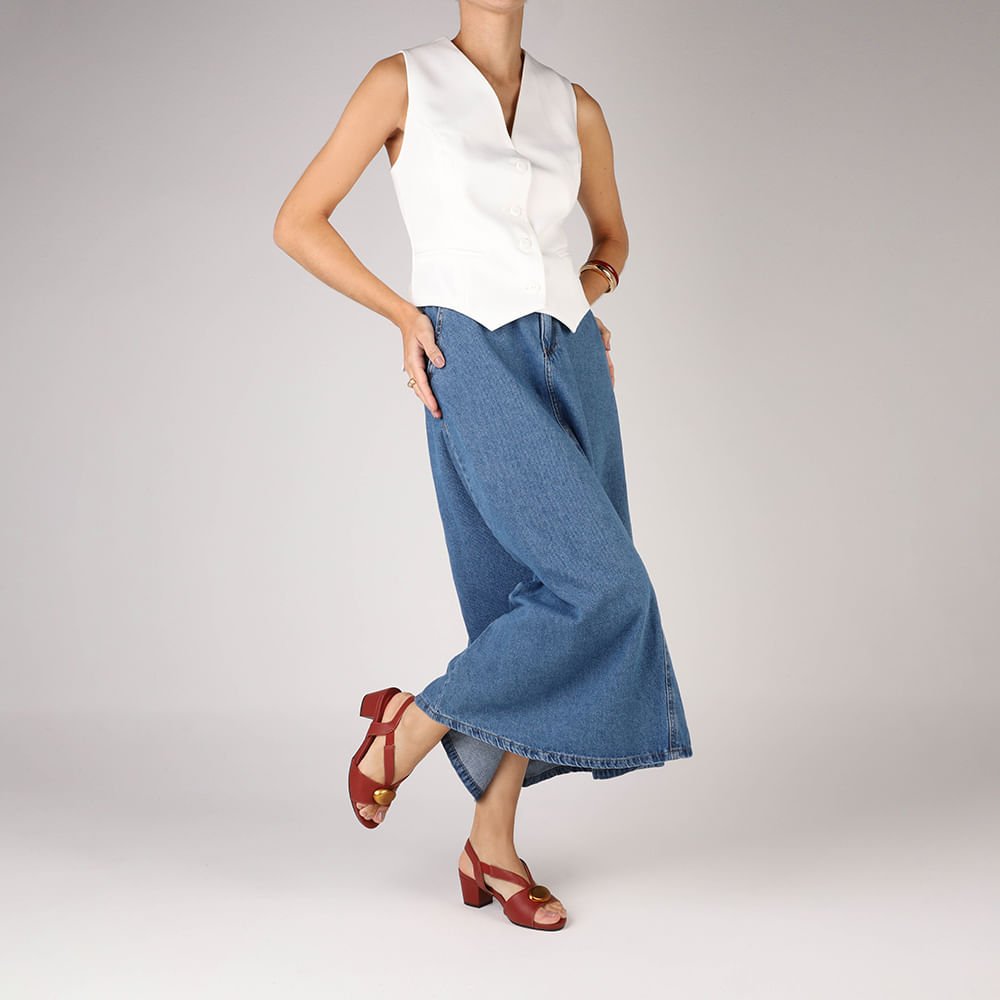 Sandália Bico Redondo Couro Marrom Enfeite Marrom 4