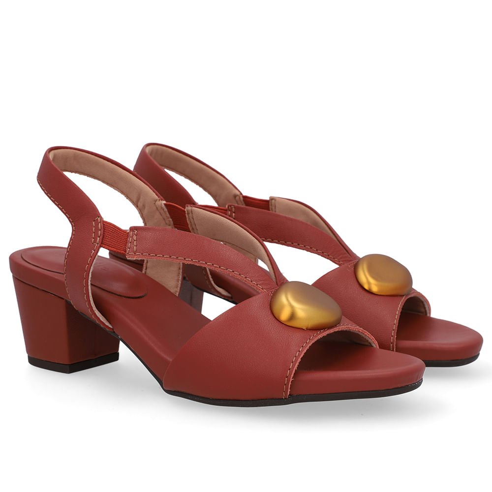 Sandália Bico Redondo Couro Marrom Enfeite Marrom 2