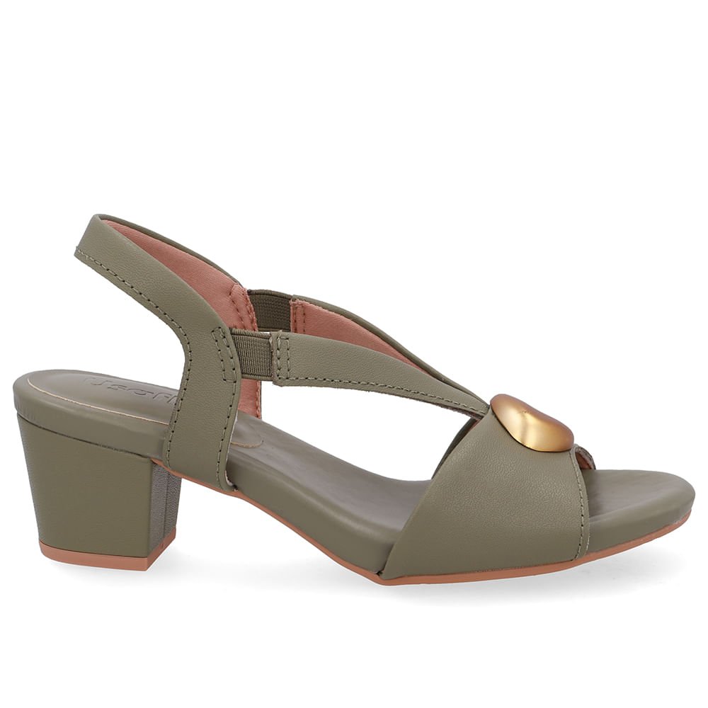 Sandália Bico Redondo Couro Verde Enfeite