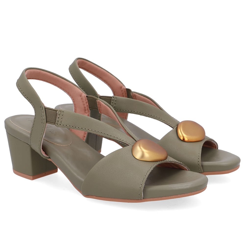 Sandália Bico Redondo Couro Verde Enfeite Verde 2